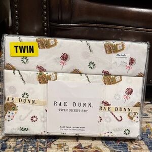 NWT Rae Dunn Christmas Holiday Seasonal TWIN sheet set CANDY LAND gingerbread